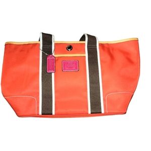 Coach Orange Tote Bag with Brown Straps EUC